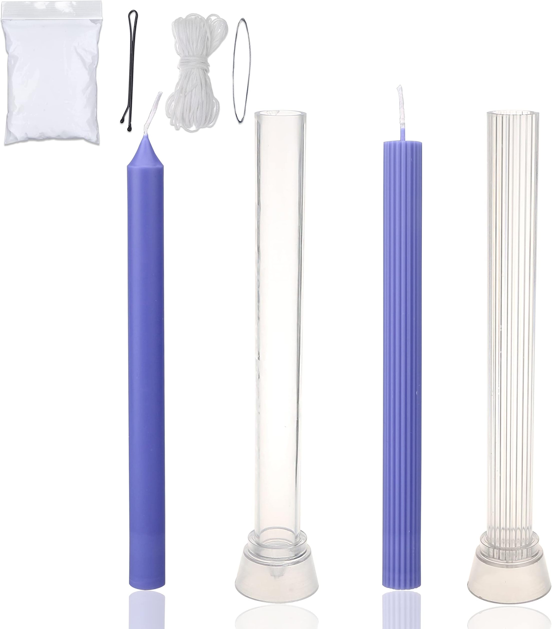 MILIVIXAY 2PCS Taper Candle Molds - Pillar Candle Molds - Perfect for Making Emergency Candles, Chime Candles, Table Candles-Including 30 Ft Wicks ,1pc Wire and 1pc Wick Clip.