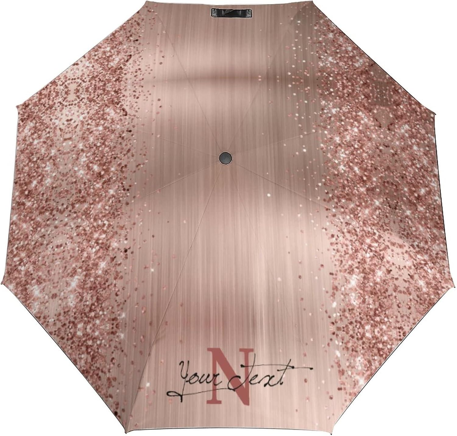 Custom Rose Gold Glitter Pattern Umbrellas Personalized Design Your Own Name Photo Text Logo Sun/Rain All Weather Auto Folding Foldable Umbrellas Customized Windproof Travel Compact Umbrella for Men Women