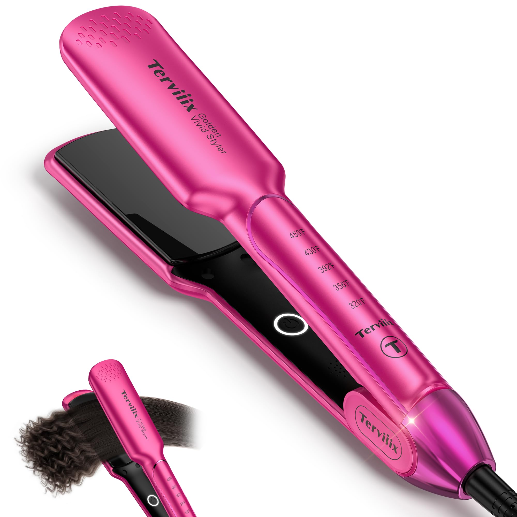 Terviiix Flat Iron Hair Straightener, 1-3/4 Inch Wide Plate, Ceramic & Tourmaline for Smooth, Salon-Grade One-Swipe Results | Gently Straightens Thick, Curly, Black & Natural Hair, Professional Heat