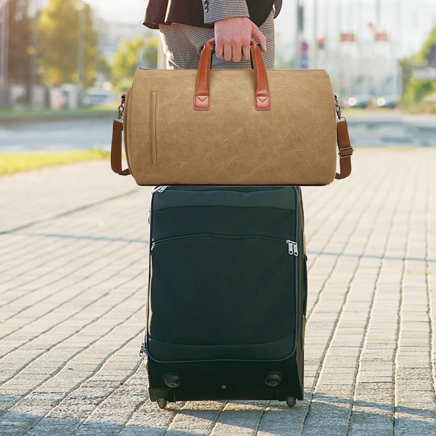 Convertible Garment Duffel Bag, Carry on Garment Bag for Travel Canvas Mens Suit Bag 2 in 1 Foldable Garment Bag with Shoulder Strap Weekender Bag with Shoe Pouch - Image 6