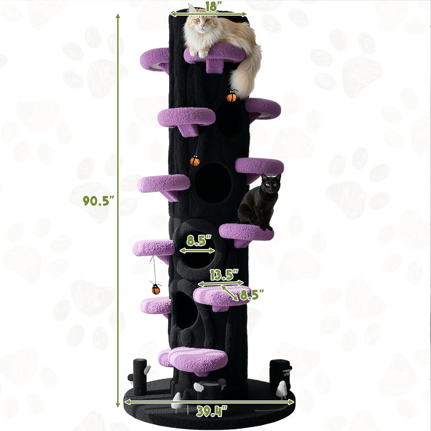 KAMABOKO Super Large Cat Tree for Indoor Cats, 90.5" Tall Cat Tower with Luxury Cat Condo, Cat Tree Tower with Soft Cushion, Scratching Board, Plush Platform＆ Top Perch