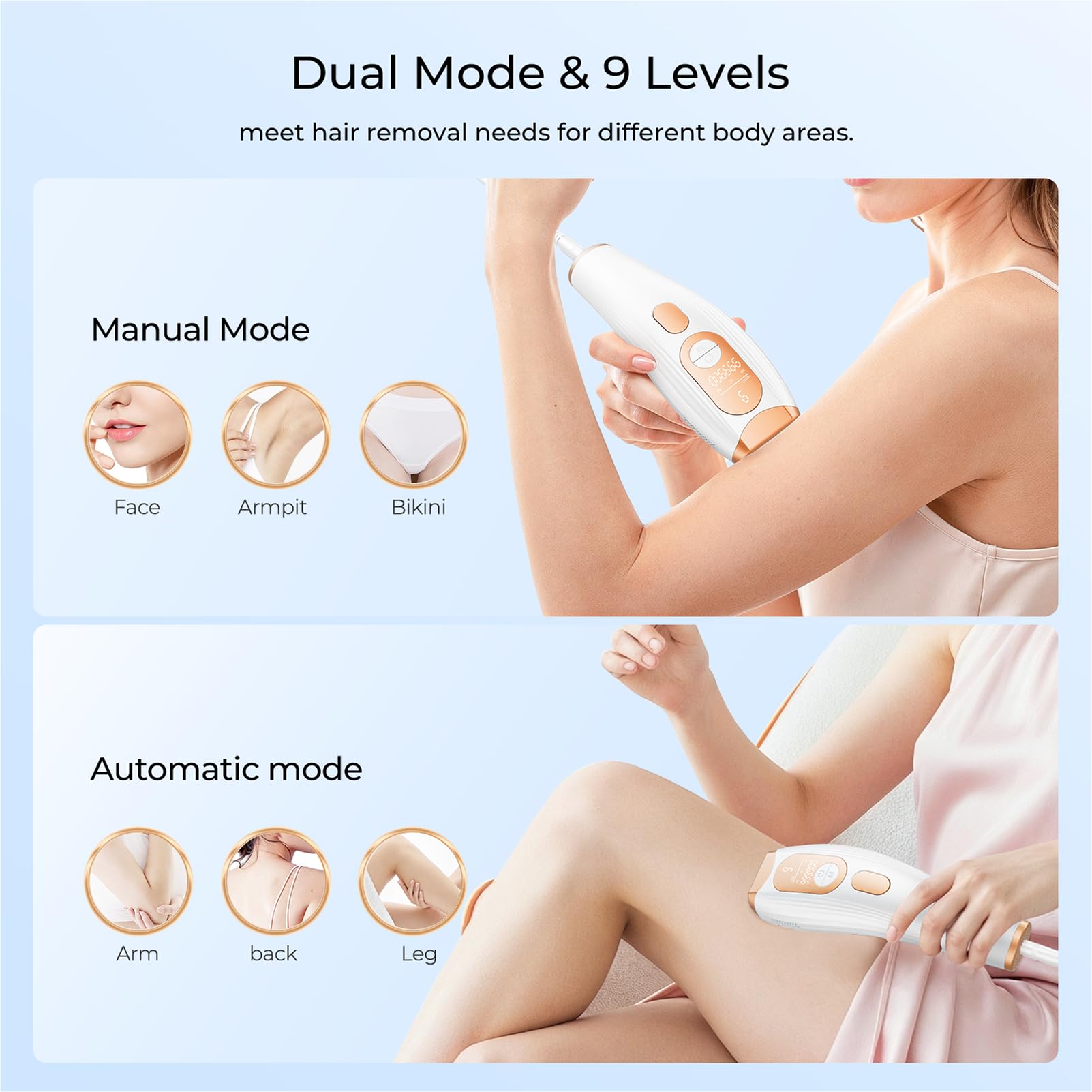 Finequin Laser Hair Removal, IPL Laser Hair Removal for Women and Men Permanent, Hair Removal Device with 3.0 IPL Red Light Wave, Home Laser Hair Removal Device for Facial Legs Armpits Bikini Body Use: Gold White