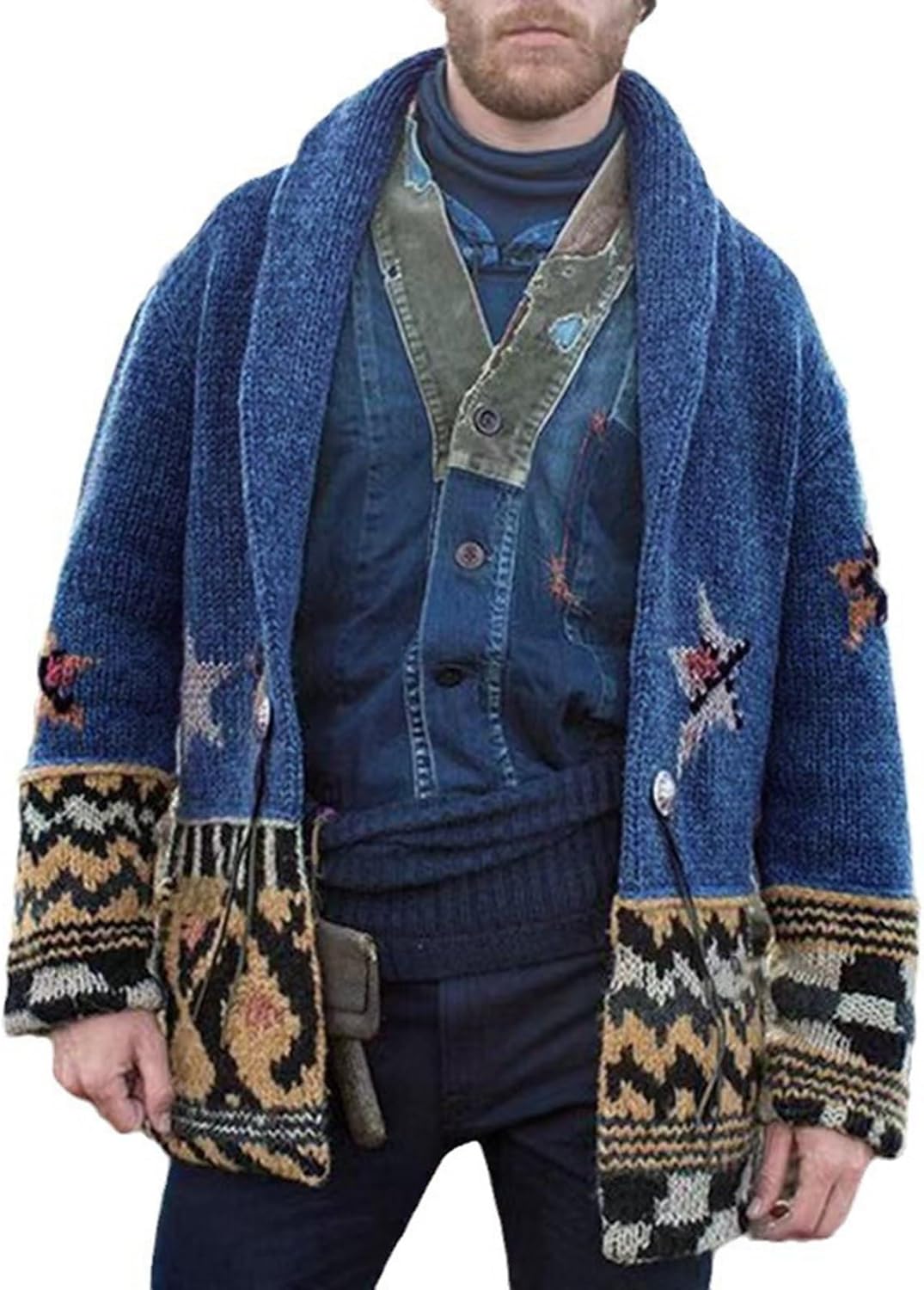 [RAMEMO] メンズ カーディガン レトロ 柄 ニット羽織 アウター Vネック セーター ニット 前開き ジャケット カジュアル