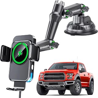 Wireless Car Charger Phone Holder Mount for Truck, 15W Fast Charging | 11-Inch Long Arm, Auto Clamping Phone Holders for Trucks and Large SUVs Windshield Dashboard, for iPhone 17 16 15 Samsung