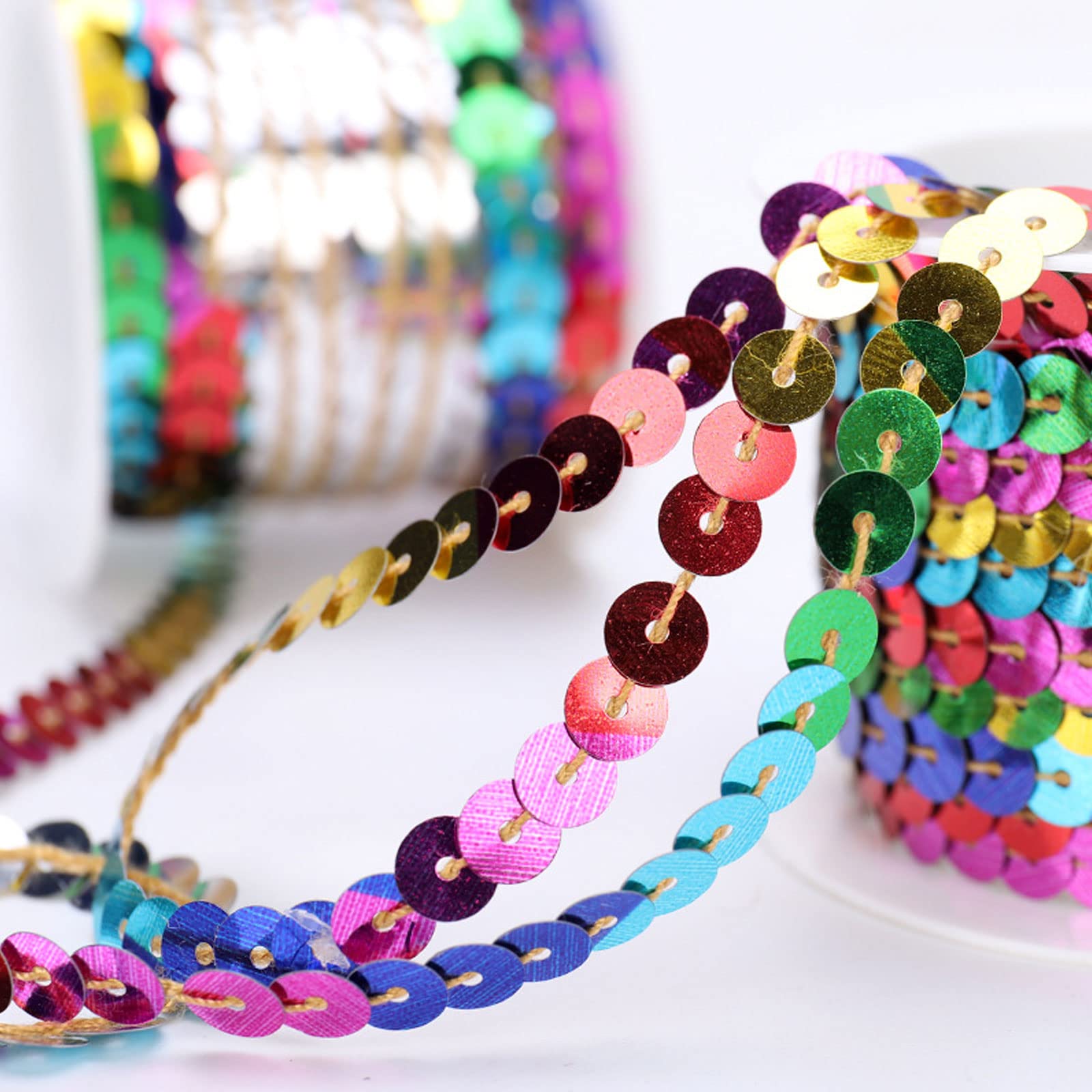 Color Sequin Rope Rainbow Flat Sequin Strip On A Roll Flat Round Laces Fringe Trim Sewing Sequins for Crafts