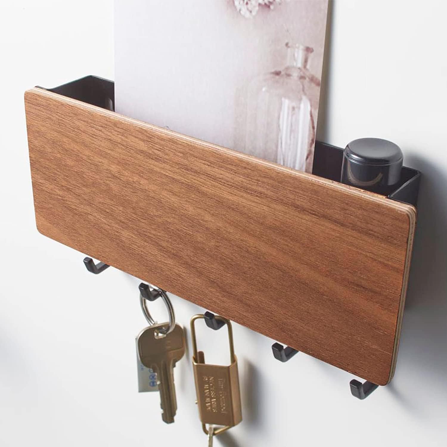 MOTYYA Wall Mounted Key and Mail Holder, Small Wooden Key Hanger Rack