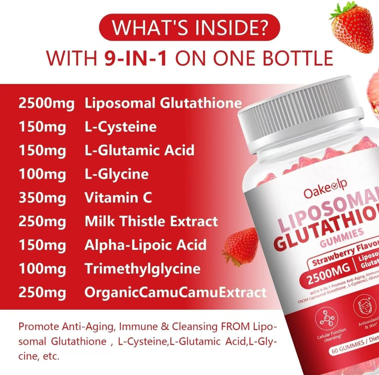 Amazon.com: Oakevlp 30 Days Supply 2500MG Liposomal Glutathione  Gummies,Enhance 98% Absorption-for Skin whitening & Support Liver Function,  Antioxidant for Aging Alleviation : Health & Household