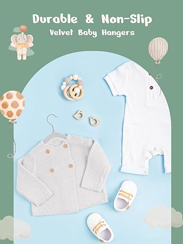 Miniatura 7 de HOUSE DAY Perchas de terciopelo para bebés de 11 pulgadas, paquete de 50 unidades, color gris, perchas de alta calidad para niños, ropa de bebés y