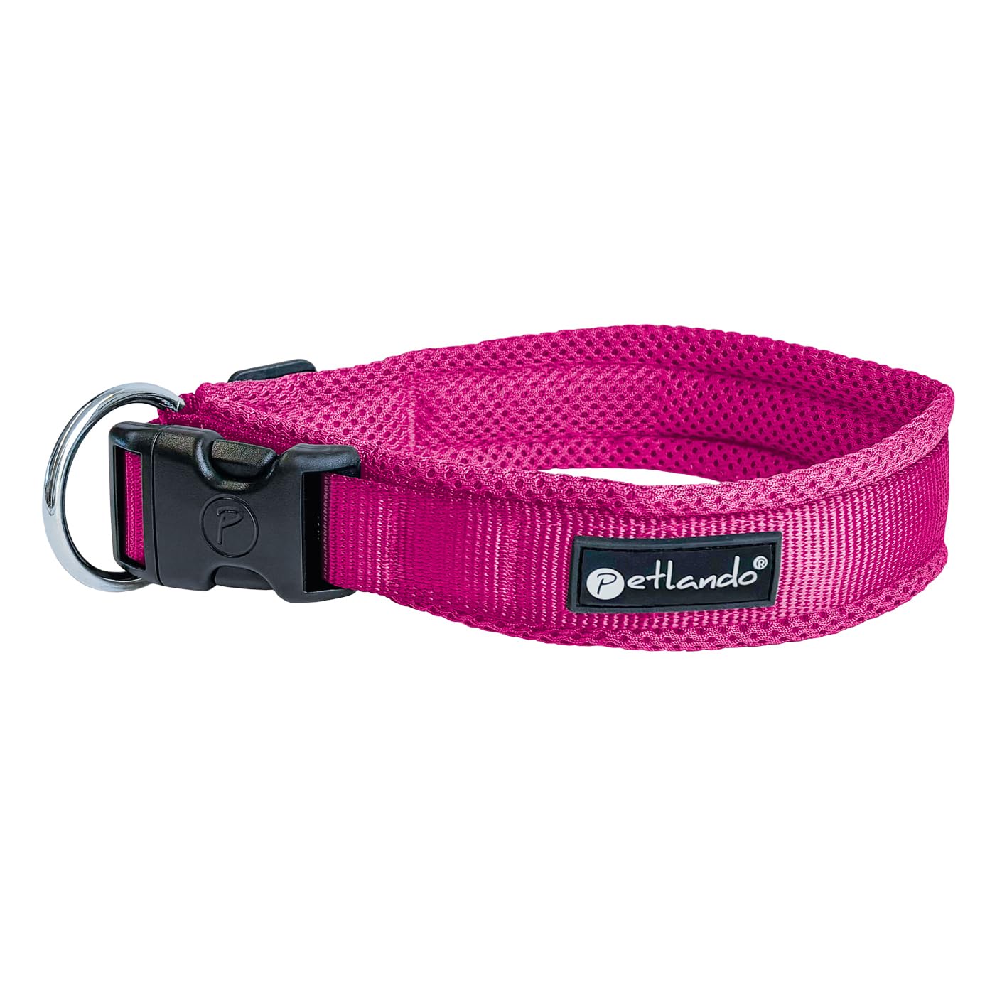 Petlando Mesh Hundehalsband – leicht, atmungsaktiv, weich mit Mesh gepolstert, stufenlos verstellbar, robust & strapazierfähig mit O-Ring – Halsband Hund XS 35-40cm, Fuchsia