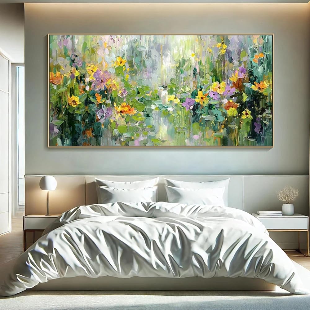 LTjiajuypd Floral Water Garden Canvas Prints Poster Painting Colorful Flower Landscape Wall Art Modern Impressionism Living Room Decor(80X160cm)
