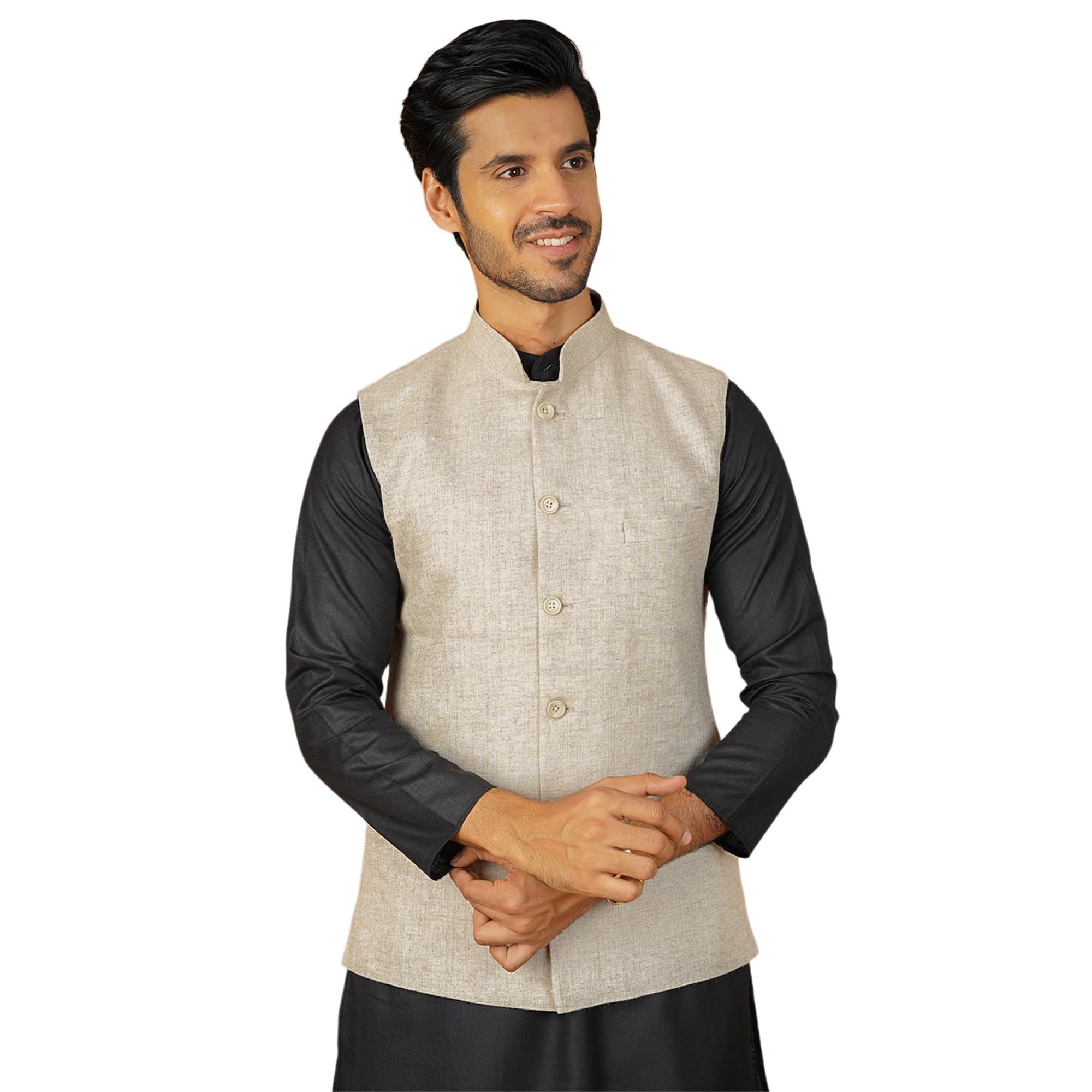Men's Linen Cream Nehru Jacket