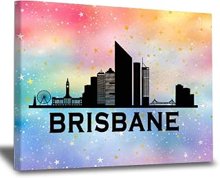 WoGuangis Black City Skyline Silhouette Canvas Wall Art Print Australia Brisbane Skyline Canvas Poster Print Wall Art Gift for Traveler Friends Painting Artworks for Living Room Bedroom 8x12in