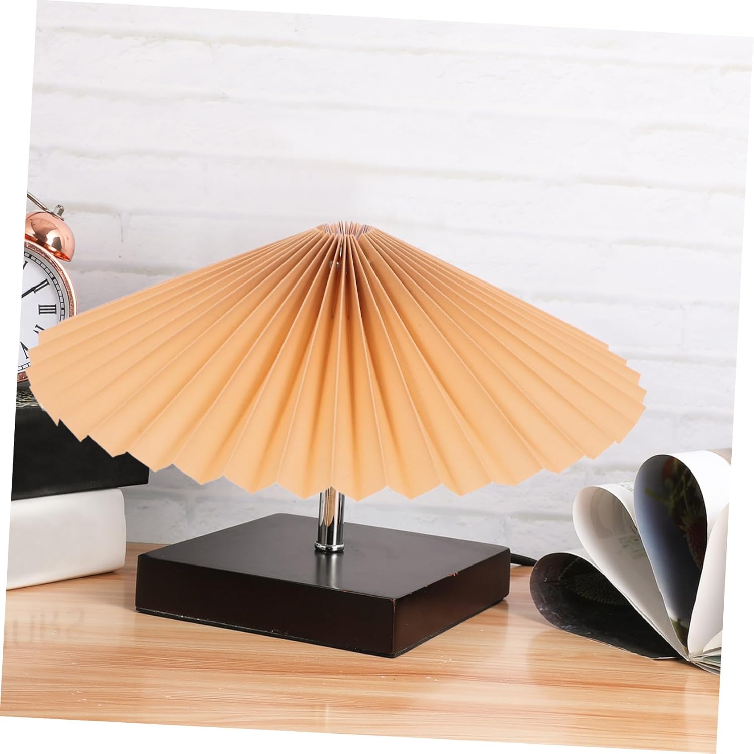 Retro Pleated Table Lamp Shade - Khaki Fabric Lampshade for Bedside, Floor & Desk Lamps - Elegant Accordion Style Light Cover