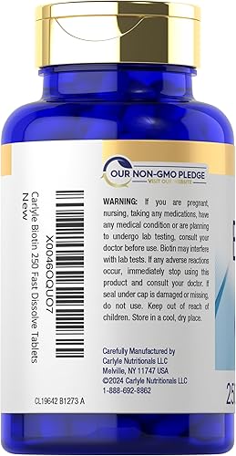 Miniatura 3 de Carlyle Biotin 5000mcg  250 tabletas de disolución rápida  Suplemento para hombres y mujeres  Vegetariano, sin OMG, sin gluten