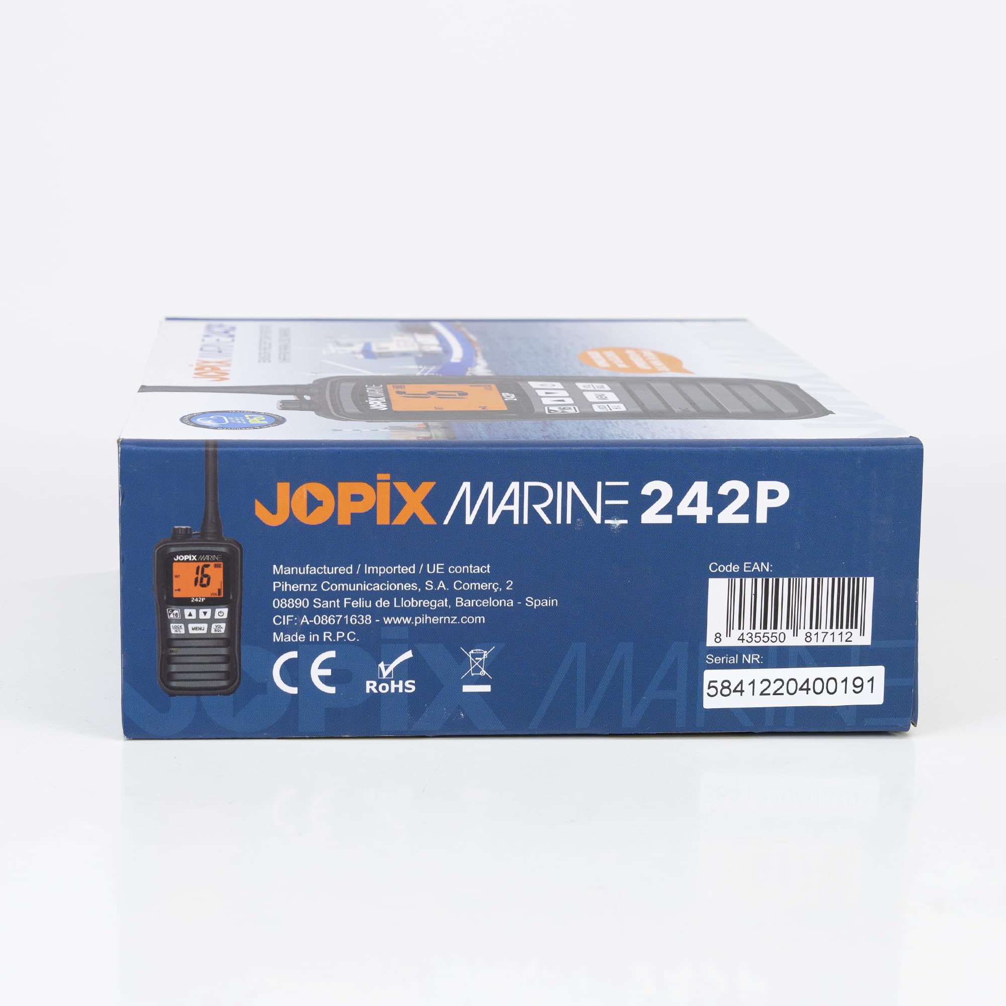 Jopix Marine 242P Talkie-Walkie VHF Maritime Flottant – Étanche IP67, Triple Veille, Canal 16 Direct, Chargement USB et Allume-Cigare, Ultra-Léger
