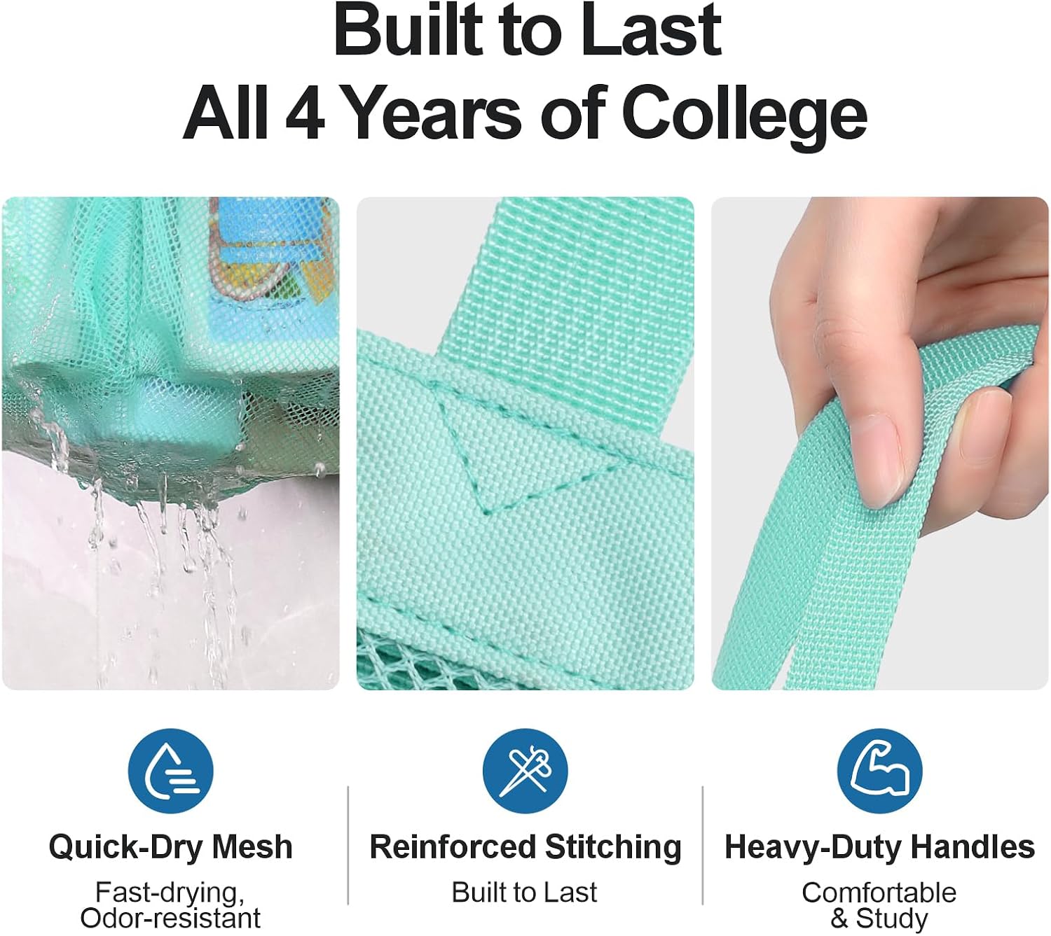 Mesh Shower Caddy Portable - 8 Pockets, S-Hook, Shower Bag for Dorm Camping | 2-Handle, Quick-Dry, Hanging Toiletry Organizer, College Dorm Room Essentials for Girls, Gym, Travel & Bathroom, Sage Green thumbnail