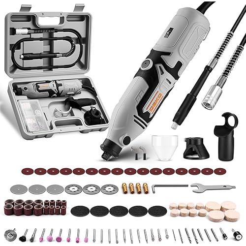 Rotary Tool Kit:DEKOPRO 170W Power Hand Rotary Tools with 6 Variable Speed, 127pcs Accessories, 8000~35000RPM Electric Grinder Drill Machine Set with Flex Shaft for Carving, Cutting, Sanding Gray