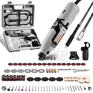 Rotary Tool Kit:DEKOPRO 170W Power Hand Rotary Tools with 6 Variable Speed, 127pcs Accessories, 8000~35000RPM Electric Grinder Drill Machine Set with Flex Shaft for Carving, Cutting, Sanding Gray - Amazon product rated Grade A