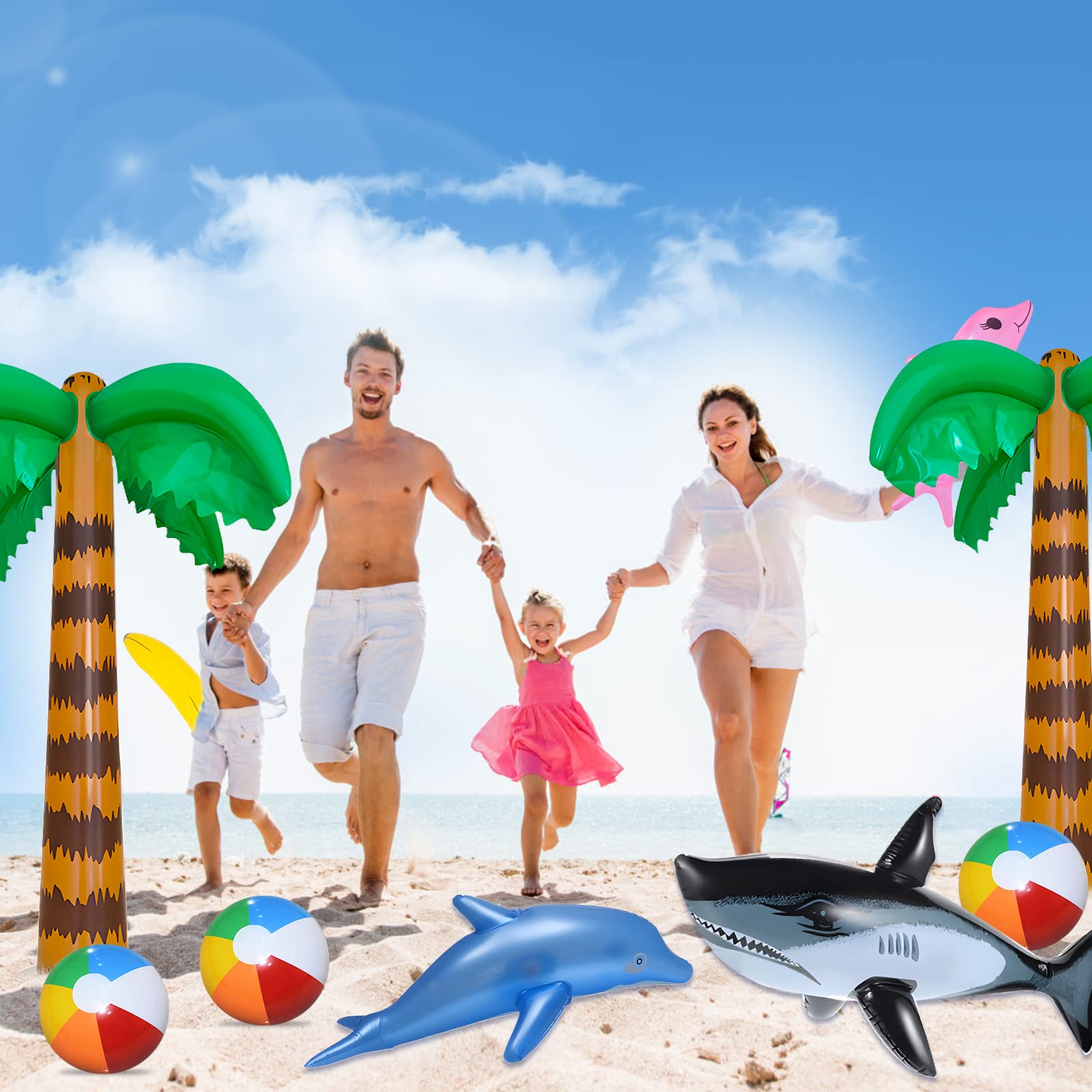 Aufblasbare Palmen & Flamingo Strandspielzeug-Set – 9 Teile Für Poolparty, Sommer Und Hawaii-Deko
