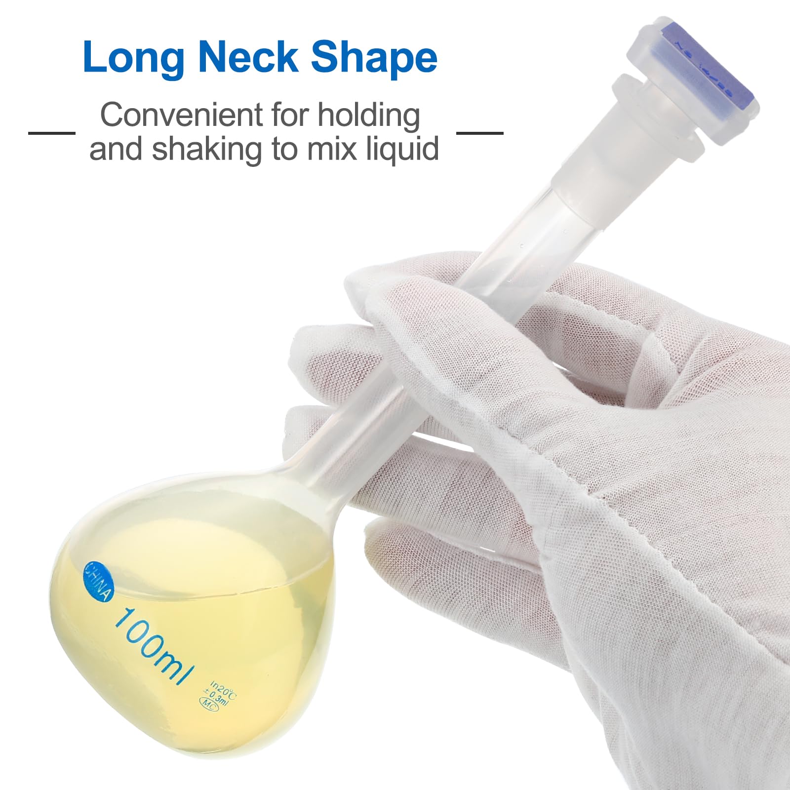 PATIKIL 100ml Aforado Matraz, 2 Paquete Polipropileno Graduado con Tapón Tolerancia 0,3ml para Laboratorio