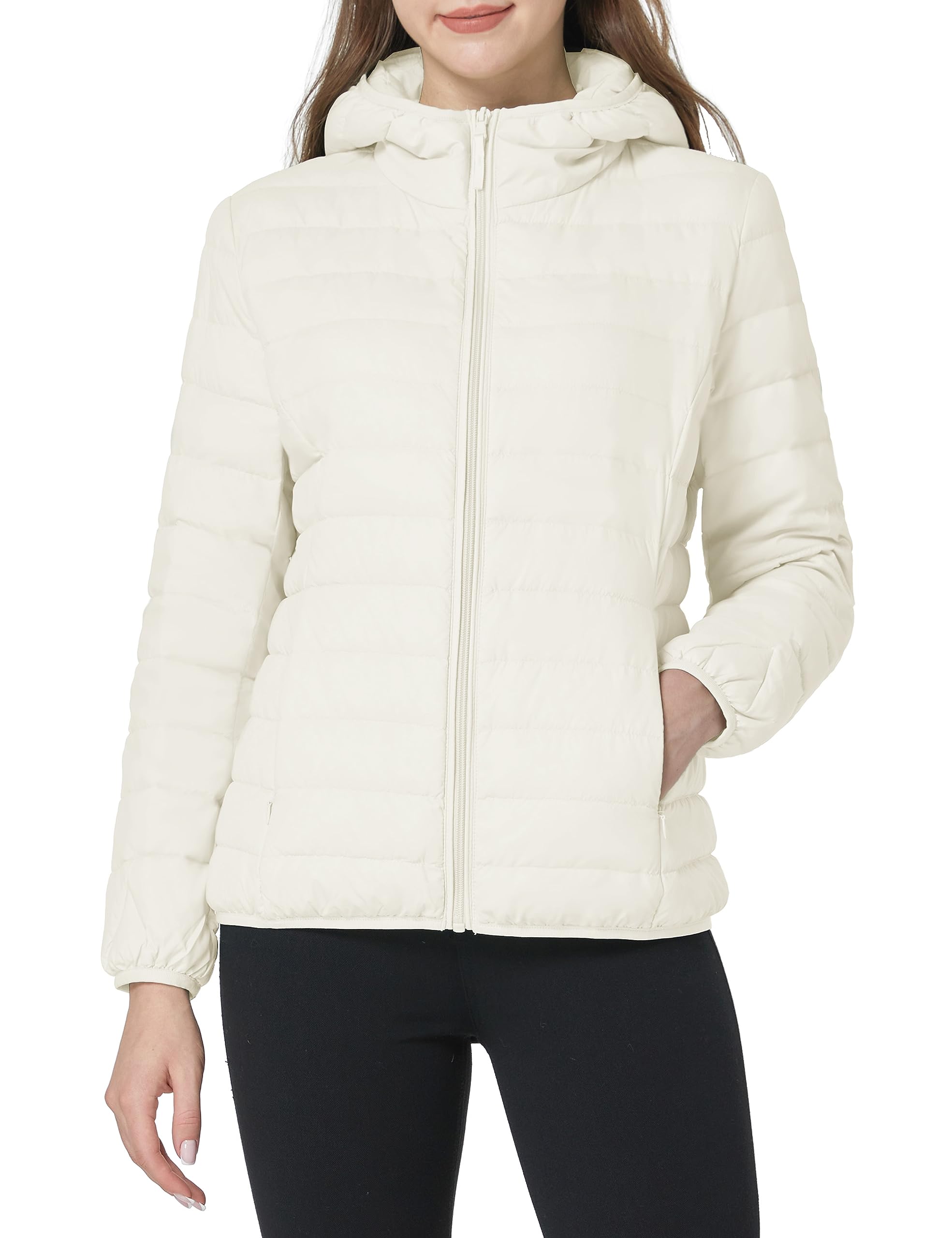 Wantdo Piumino Leggero Ripiegabile Giacca con Cappuccio Antivento Giubbotto Corto Slim Fit Capispalla da Montagna Caldo Invernale Donna