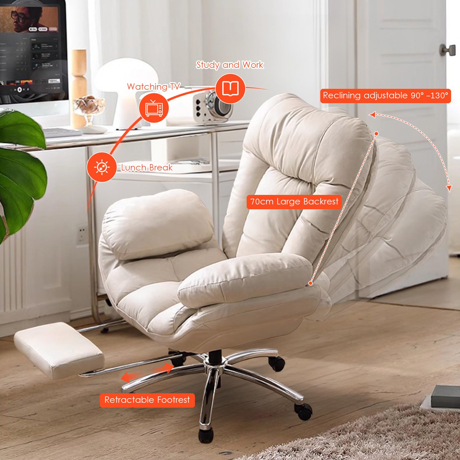 Ergonomiczne krzesło biurowe z wysokim oparciem, obrotowe, duże i wysokie, skórzane siedzenie, wygodny, szeroki fotel, na biurko komputerowe, idealny do użytku domowego i biurowego