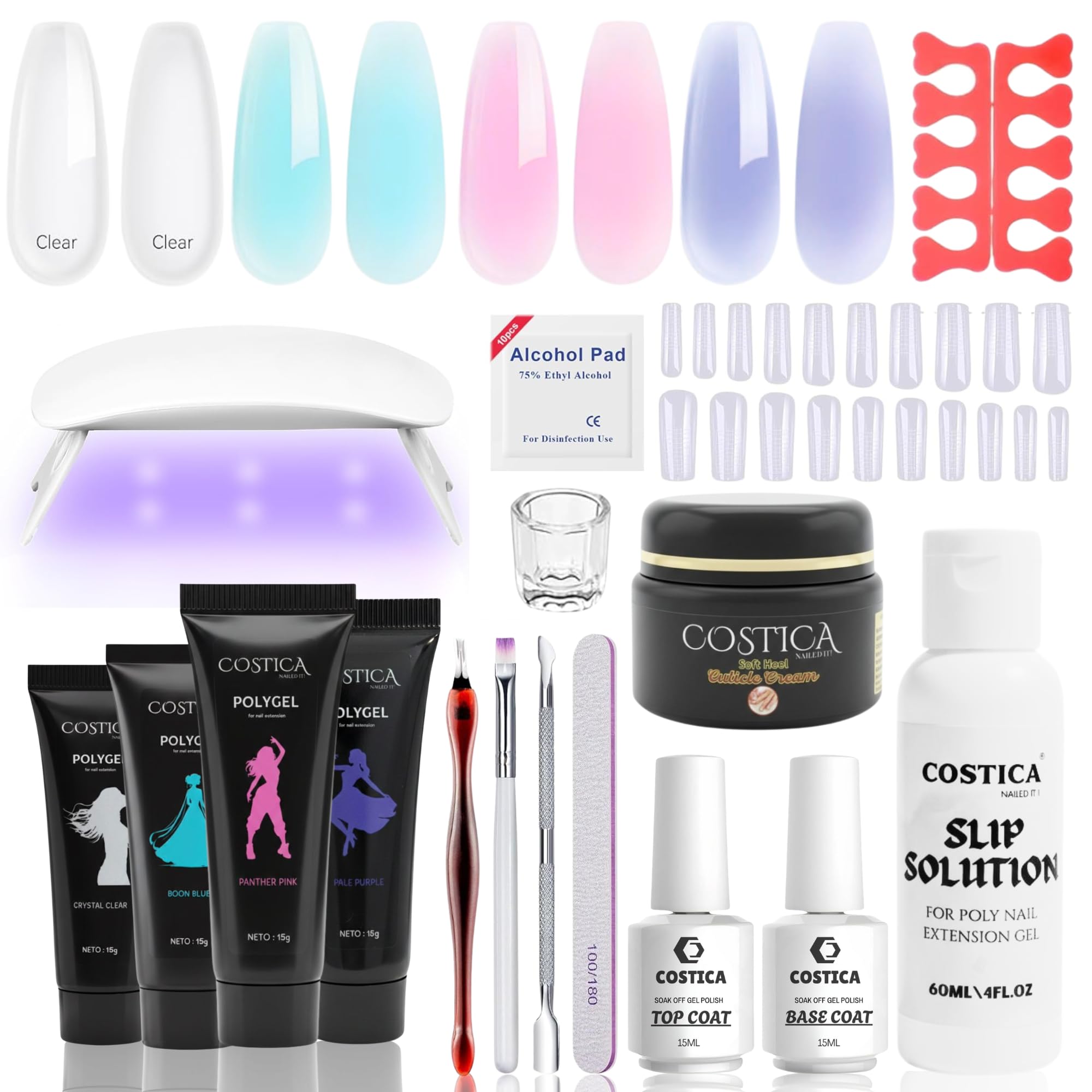 Hema-Free Poly Gel Nail Kit Starter: 4 Colors Poly Nail Gel with U V Lamp Slip Solution Quick Dry Nourish Nails 28 Days Durable DIY Salon Home Use {16 IN 1}.-image-2