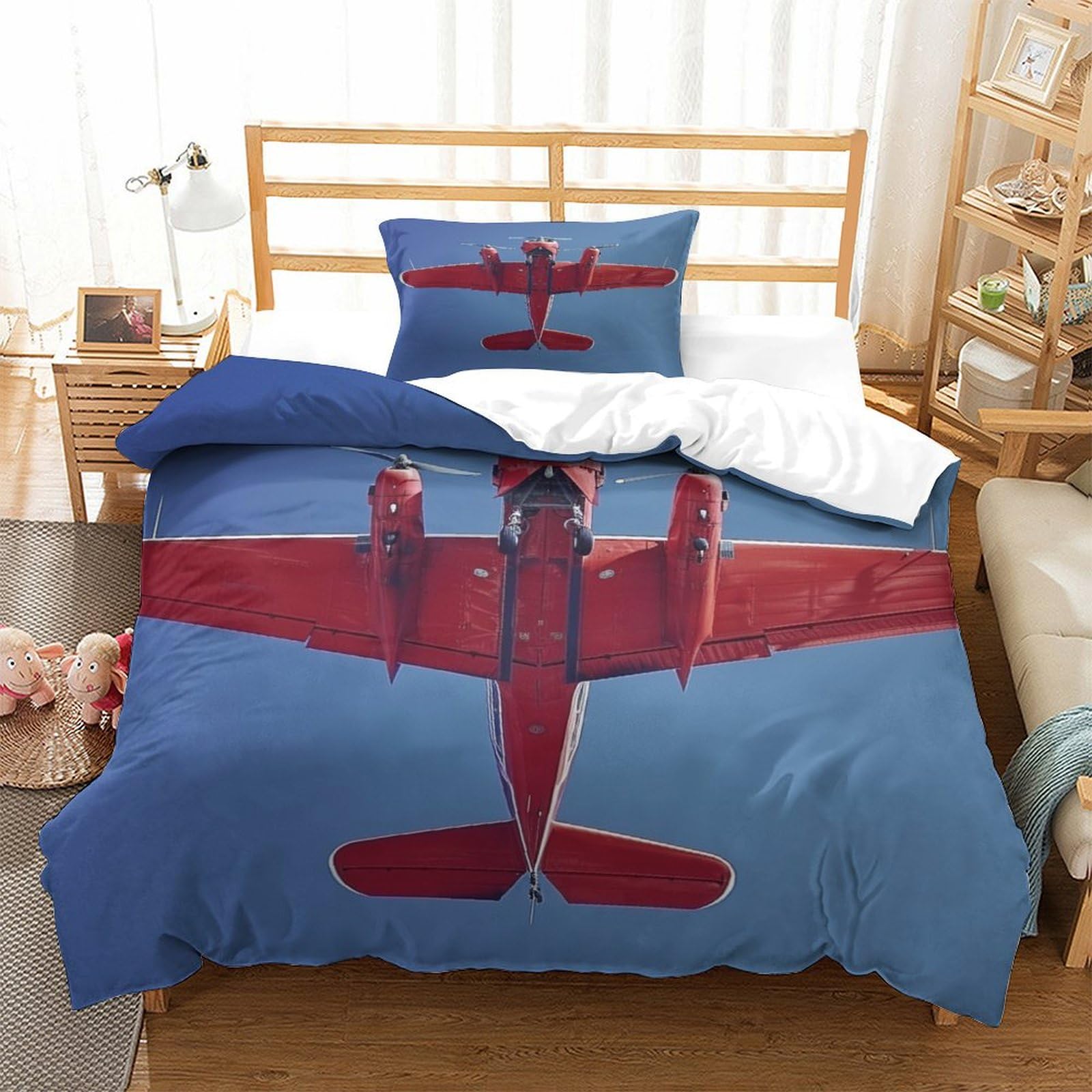 P1s9u7w5y Aircraft-4 3D Printed Aircraft Pattern Duvet Cover Set 3Pcs Microfiber Airplane Bedding Set Single（135X200cm）