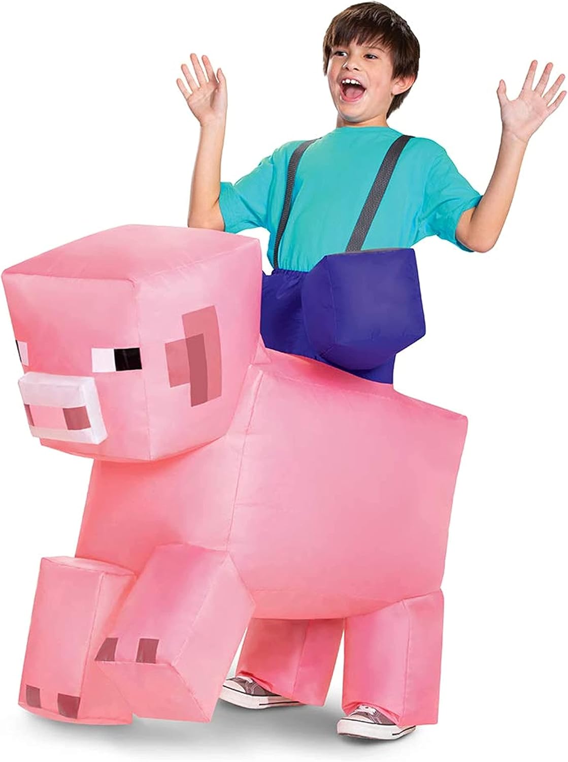 Pig Ride On Minecraft Kids Inflating Costume Jumpsuit with Fan, Up to Size (7-8)
