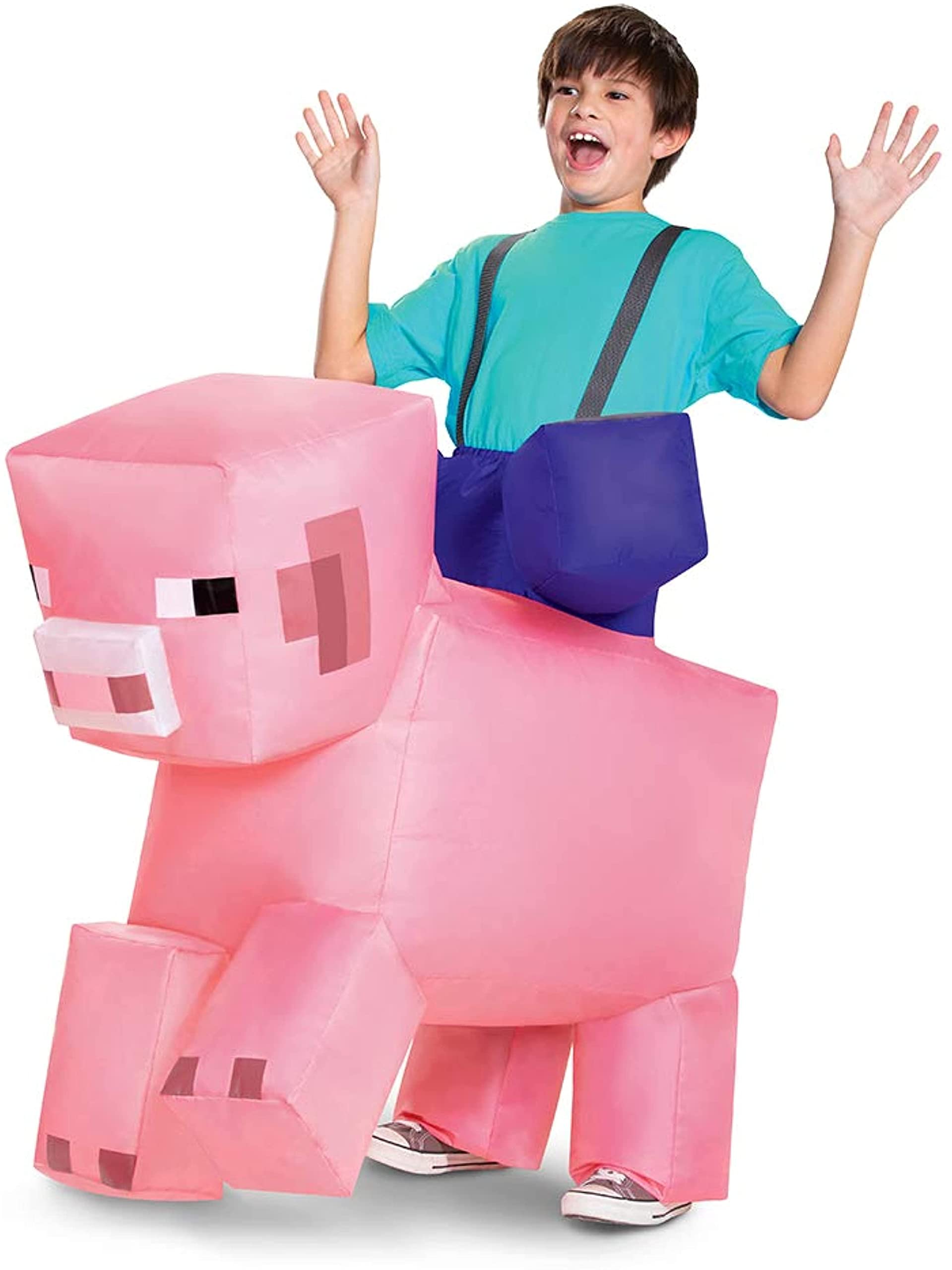 Pig Ride On Minecraft Kids Inflating Costume Jumpsuit with Fan, Up to Size (7-8)