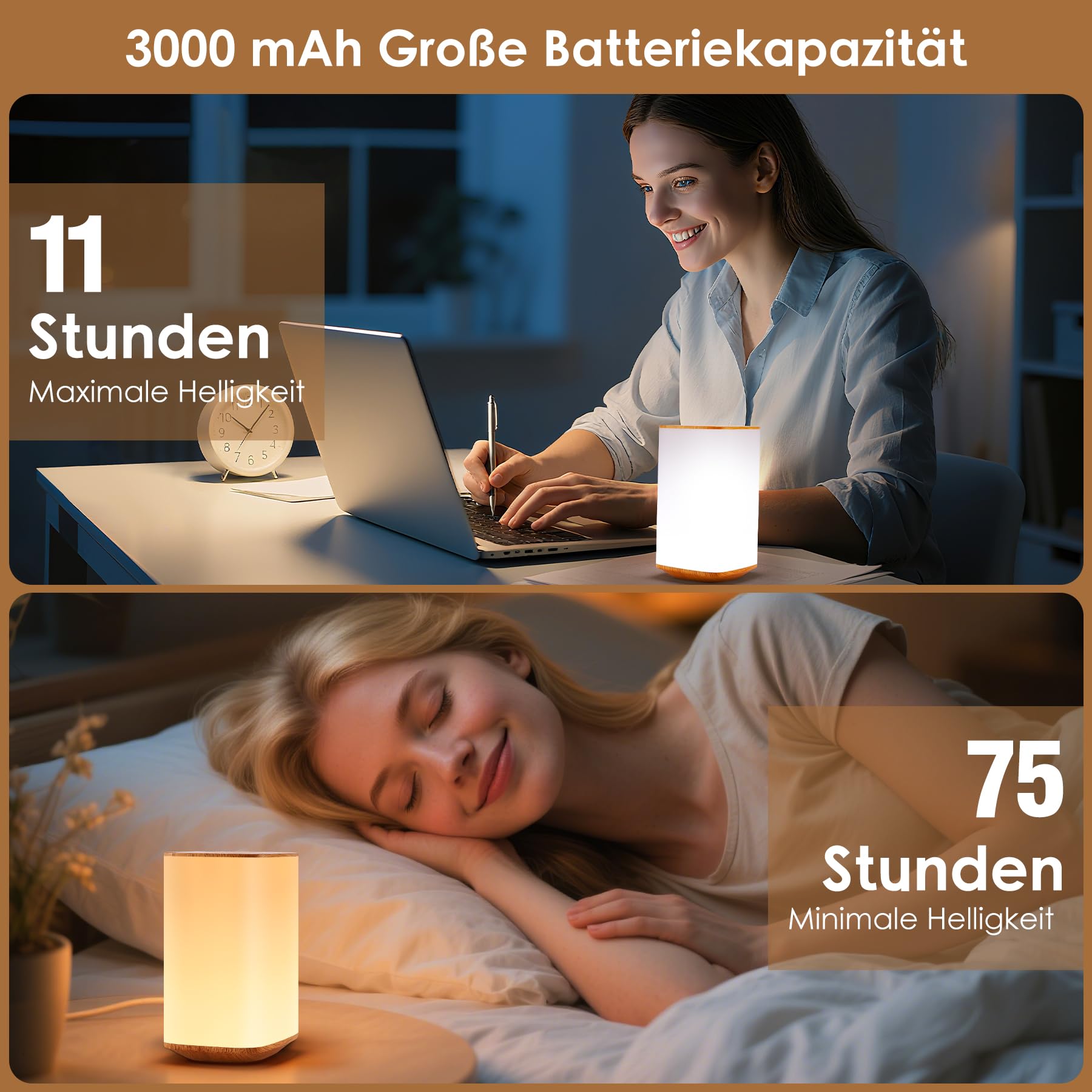 Bonsery LED Nachttischlampe 2er Set mit Fernbedienung, 3000mAh Stilllicht Touch Dimmbar mit 256 Farbwechsel & 3 Farbtemperaturen, Nachtlicht Dimmbar mit Memory Timer Funktion für Schlafen Stillen Büro