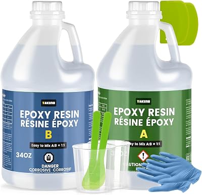 TAKIMO 68OZ Crystal Clear Epoxy Resin Kit, 1:1 Self-Leveling, Bubble Free