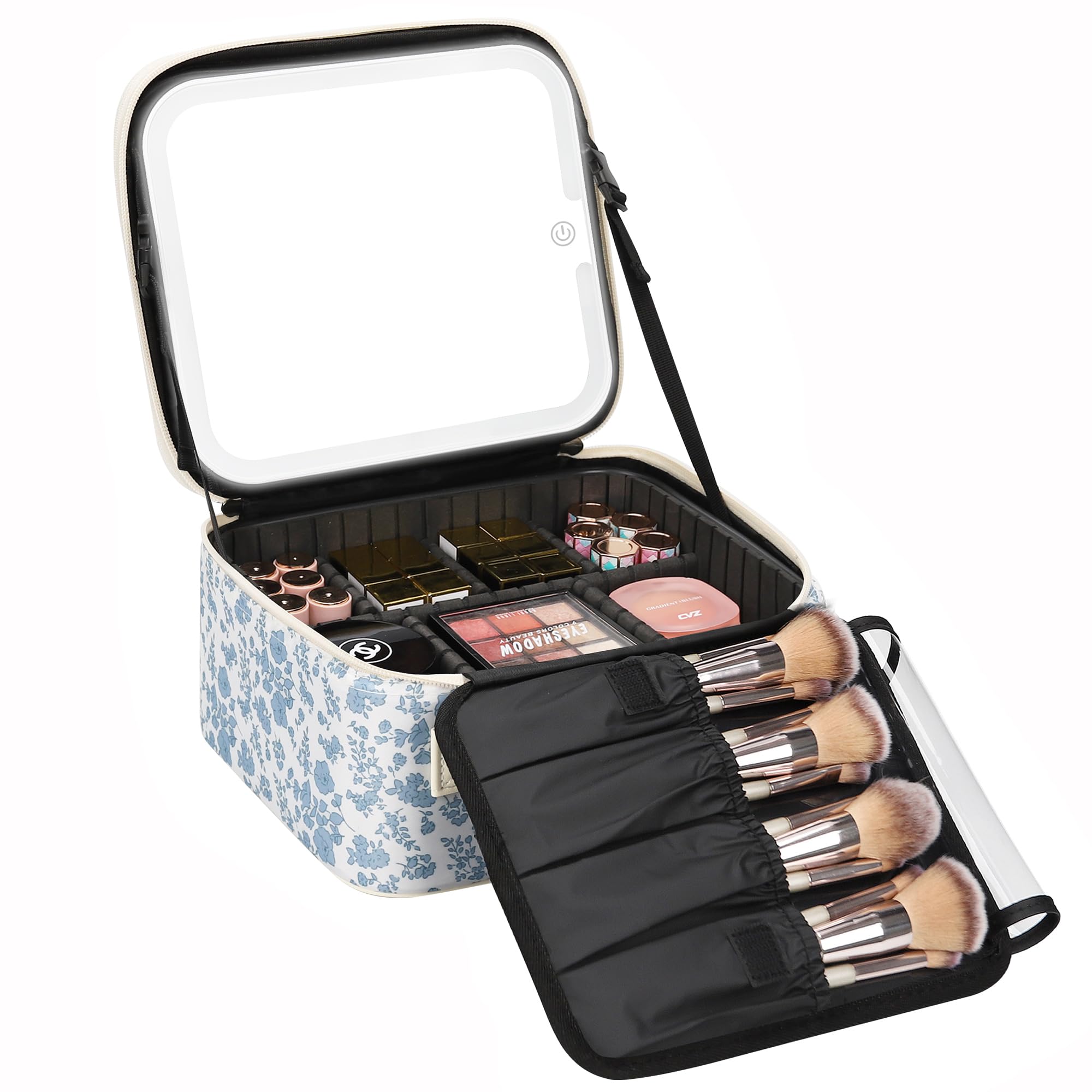 Relavel Travel Makeup Bag with LED Mirror, Portable Cosmetic Train Case with 3 Color Lighted Brightness Mirror, Makeup Artist Organizer Storage with