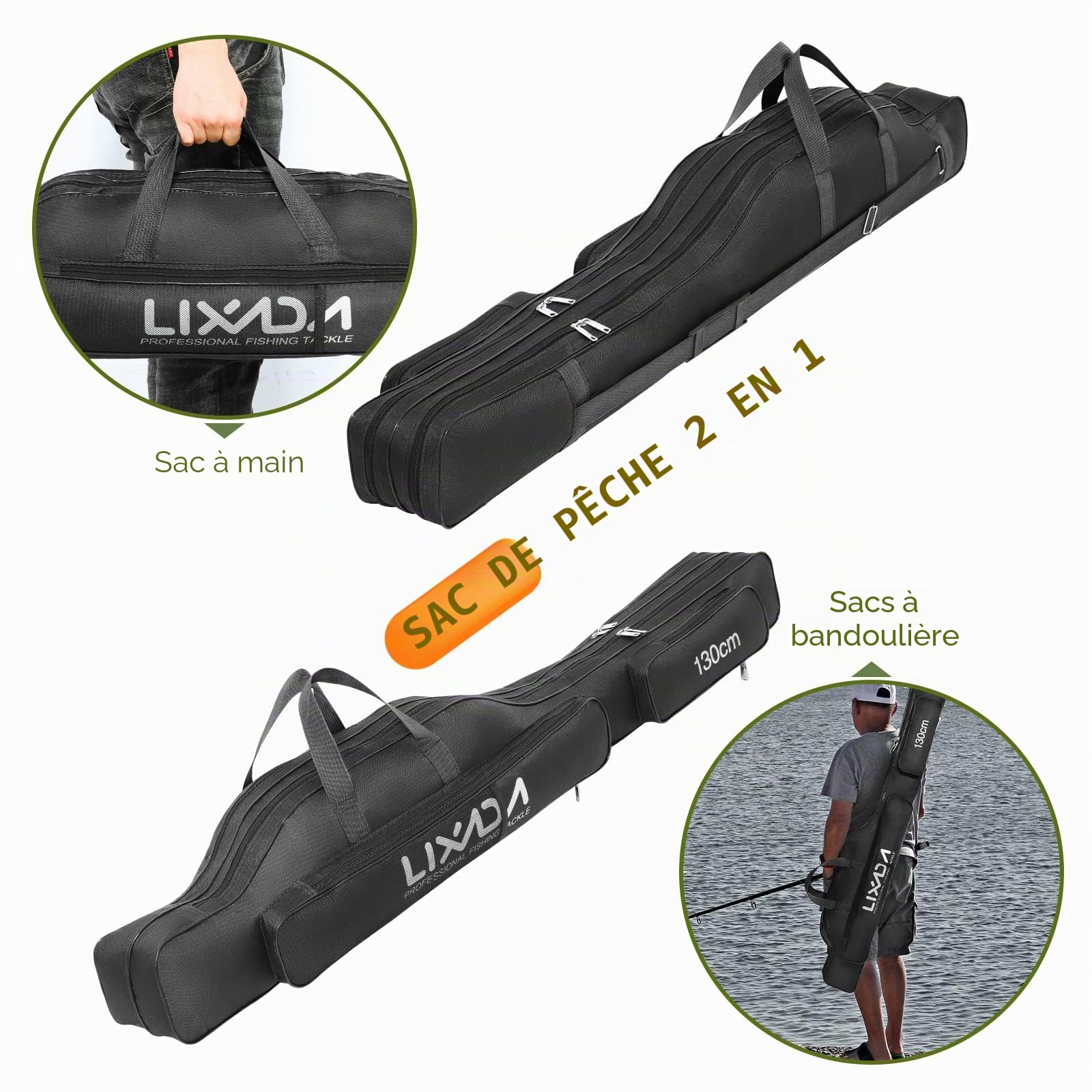 Lixada Sac de pêche Portable Pliable pour Canne à pêche en Plein air, 100 cm/130 cm/150 cm