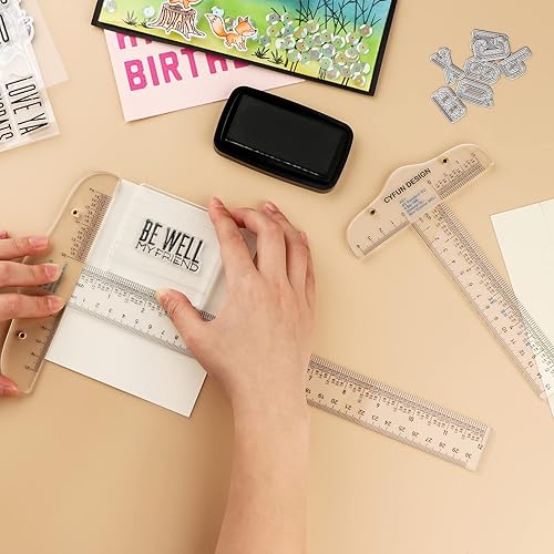 Miniatura 8 de Juego de 9 piezas de posicionamiento creativo, ayudantes de esquinas de tarjetas con regla cuadrada en T de acrílico transparente de 6 pulgadas12