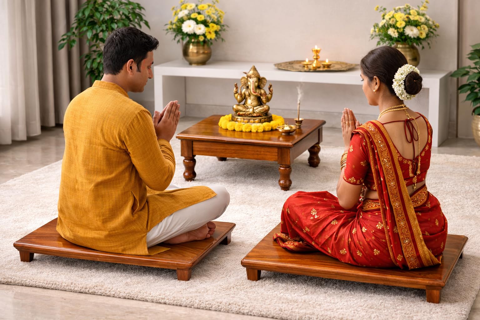 Teak Wood Pooja Asana - Traditional Indian Chowki -2