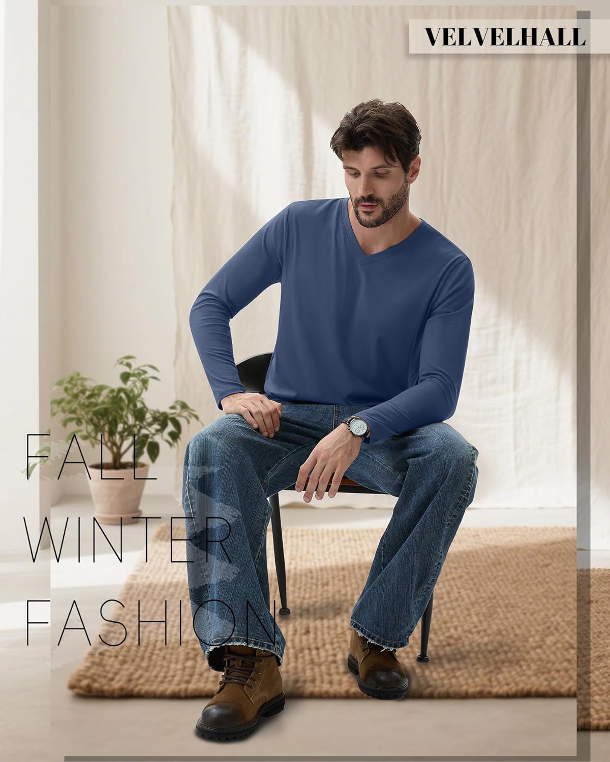 6 Pack Big and Tall Shirts for Men L-7xl Cotton Long Sleeve V Neck Loose Fit Tops Casual Basic Tee Multipack - Image 2