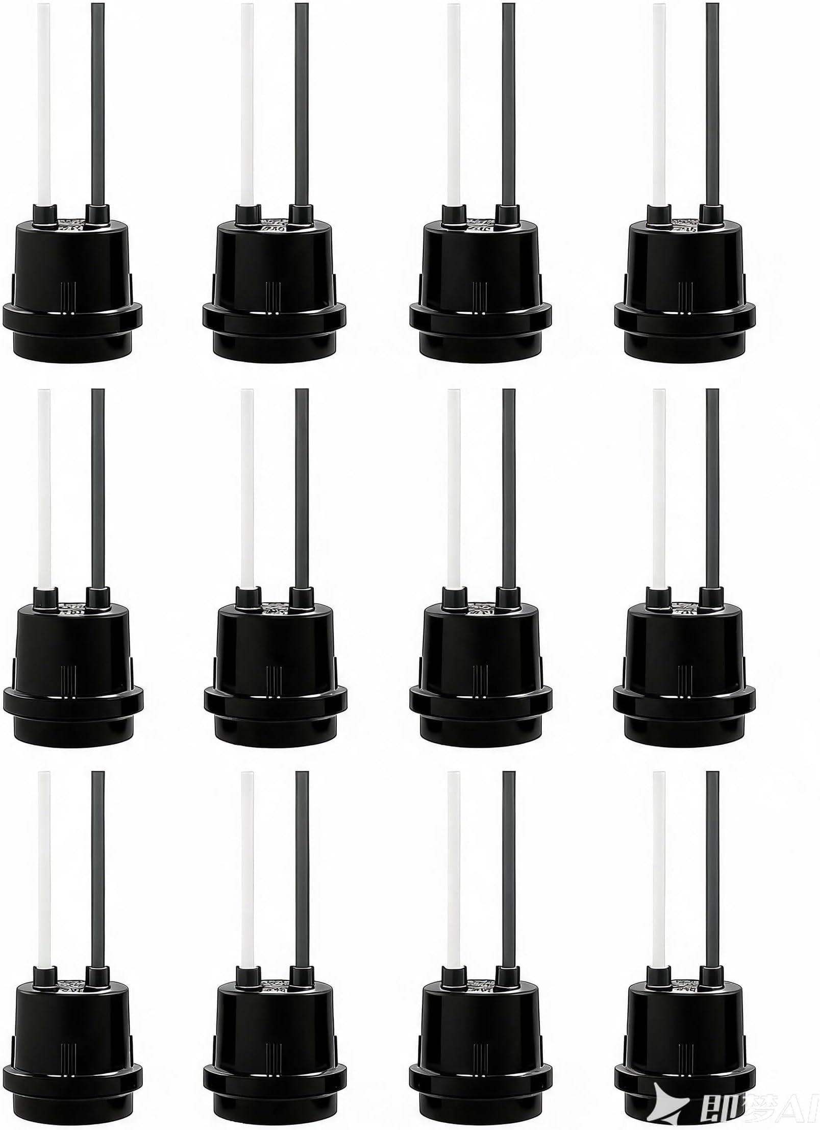 ThunderWay 12 Pack Water-Resistant Lamp Socket, Black Pigtail Lamp Holder Socket, E26/E27 Fully Sealed Rainproof Light Sockets, 125V-660W (12p)