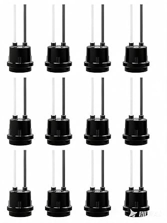 ThunderWay 12 Pack Water-Resistant Lamp Socket, Black Pigtail Lamp Holder Socket, E26/E27 Fully Sealed Rainproof Light Sockets, 125V-660W 12p
