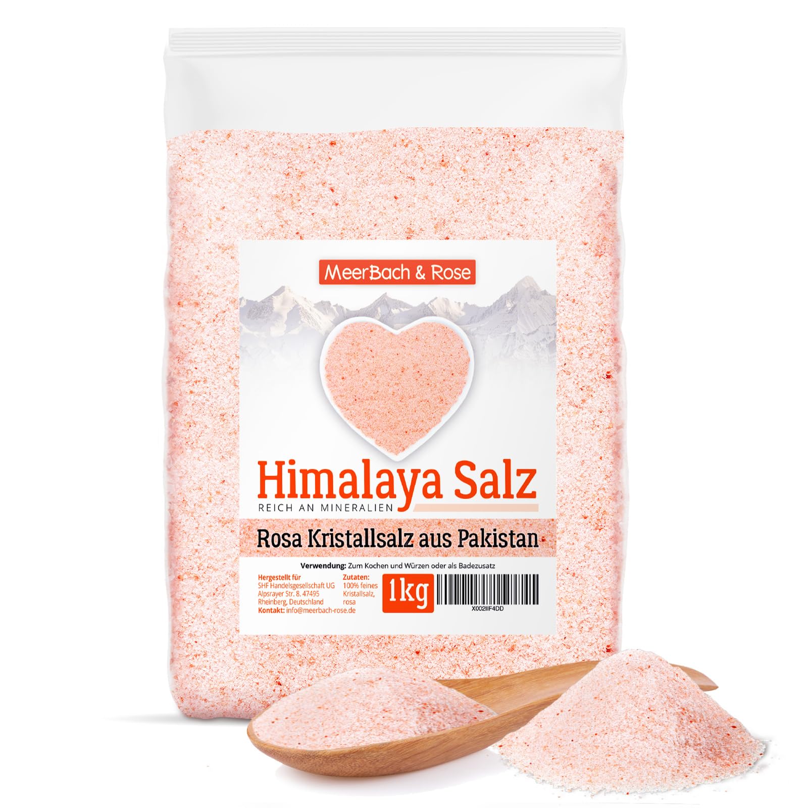 Meerbach & Rose Himalaya Salz fein 1kg – 100% naturbelassenes rosa Steinsalz – ohne Zusatzstoffe – Gourmet Speisesalz aus Pakistan – ideal zum Würzen & Nachfüllen