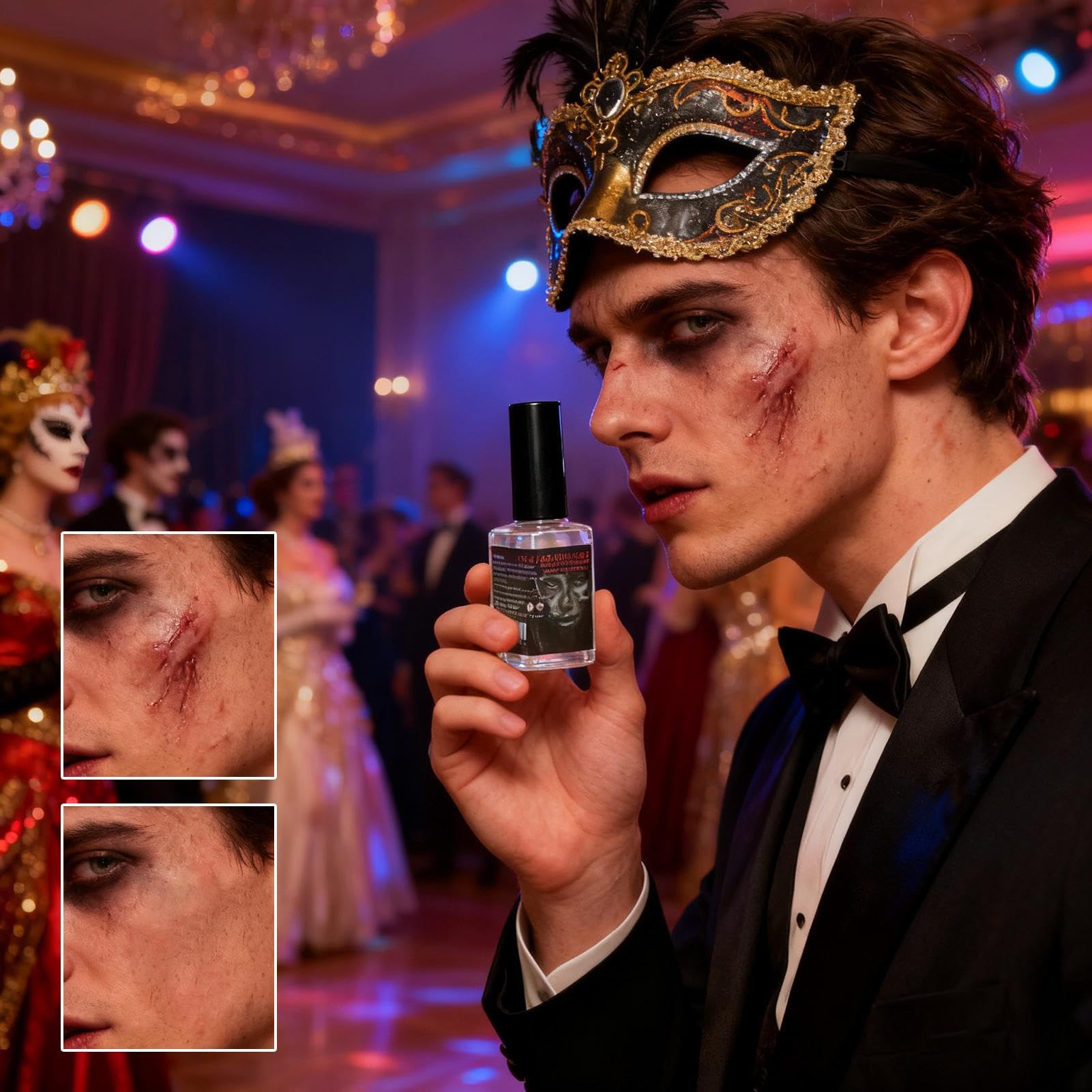Płyn do Blizn, 15 Ml Halloween Kosmetyczna Farba Do Blizn Z Pędzelkiem, Makijaż Ciała Na Zadrapania, Do Twarzy Skóry I Ciała Halloween Cosplay Kostium Fotografia Impreza