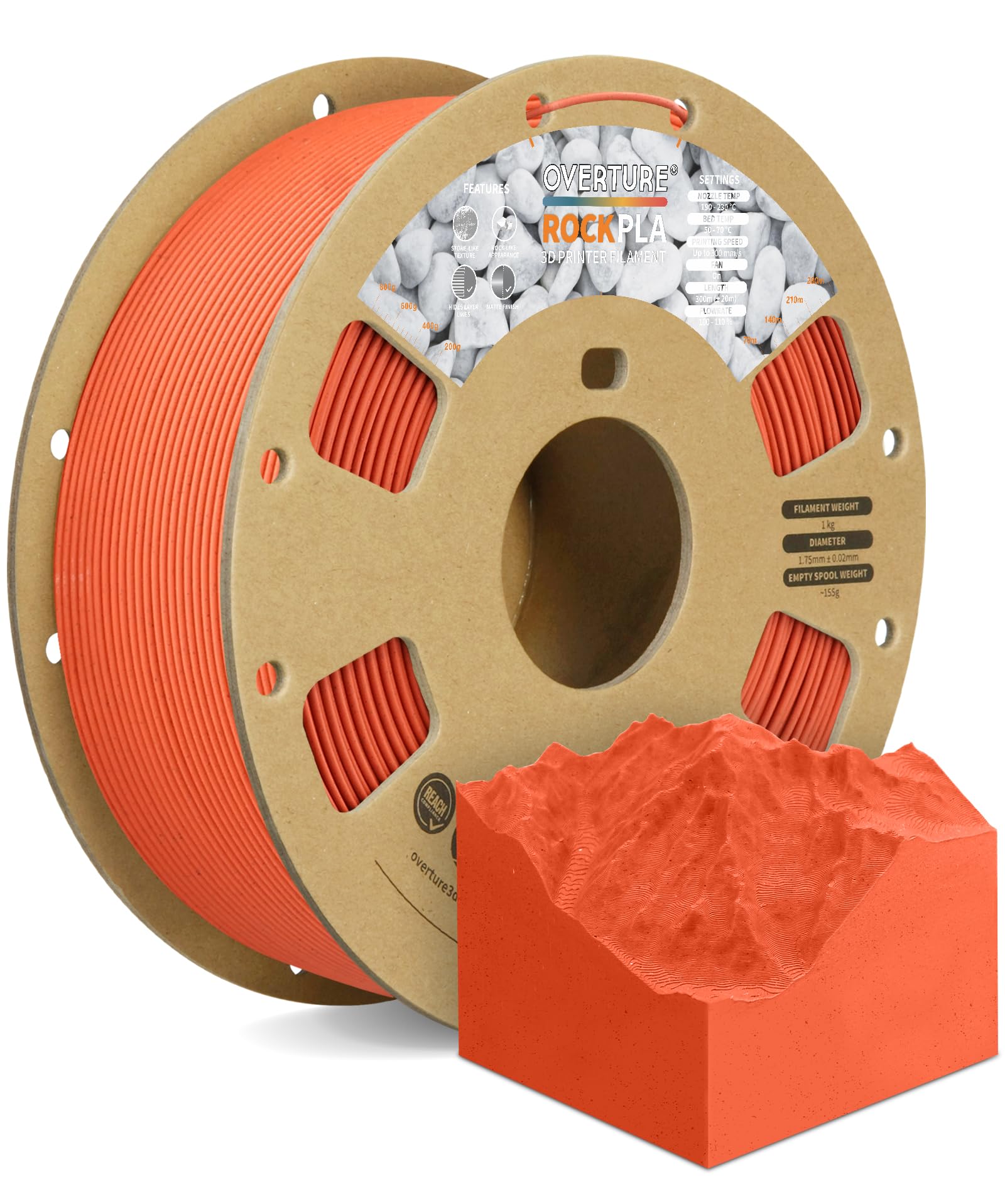 OVERTURE Rock PLA Filament 1.75mm, Marble PLA 3D Printer Filament 1kg Spool (2.2lbs), Dimensional Accuracy +/- 0.02 mm, Fit Most FDM Printer (Mars Red