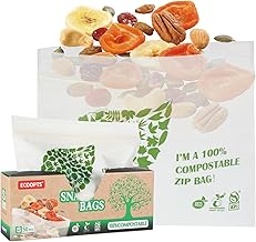 100% Compostable Snack Zip Bag ×50| ECO-Friendly Food Storage Bags | Freezer Bag | Plant-Based BPA-free | Seal well for Cookie Chips(1Pack Snack Size)