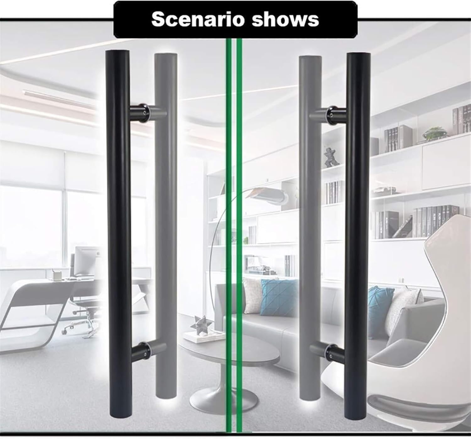 Push-Pull Glass Door Handle Black Stainless Steel Round Tube Household Wooden Door Sliding 8 (Size : 1000x700mm)