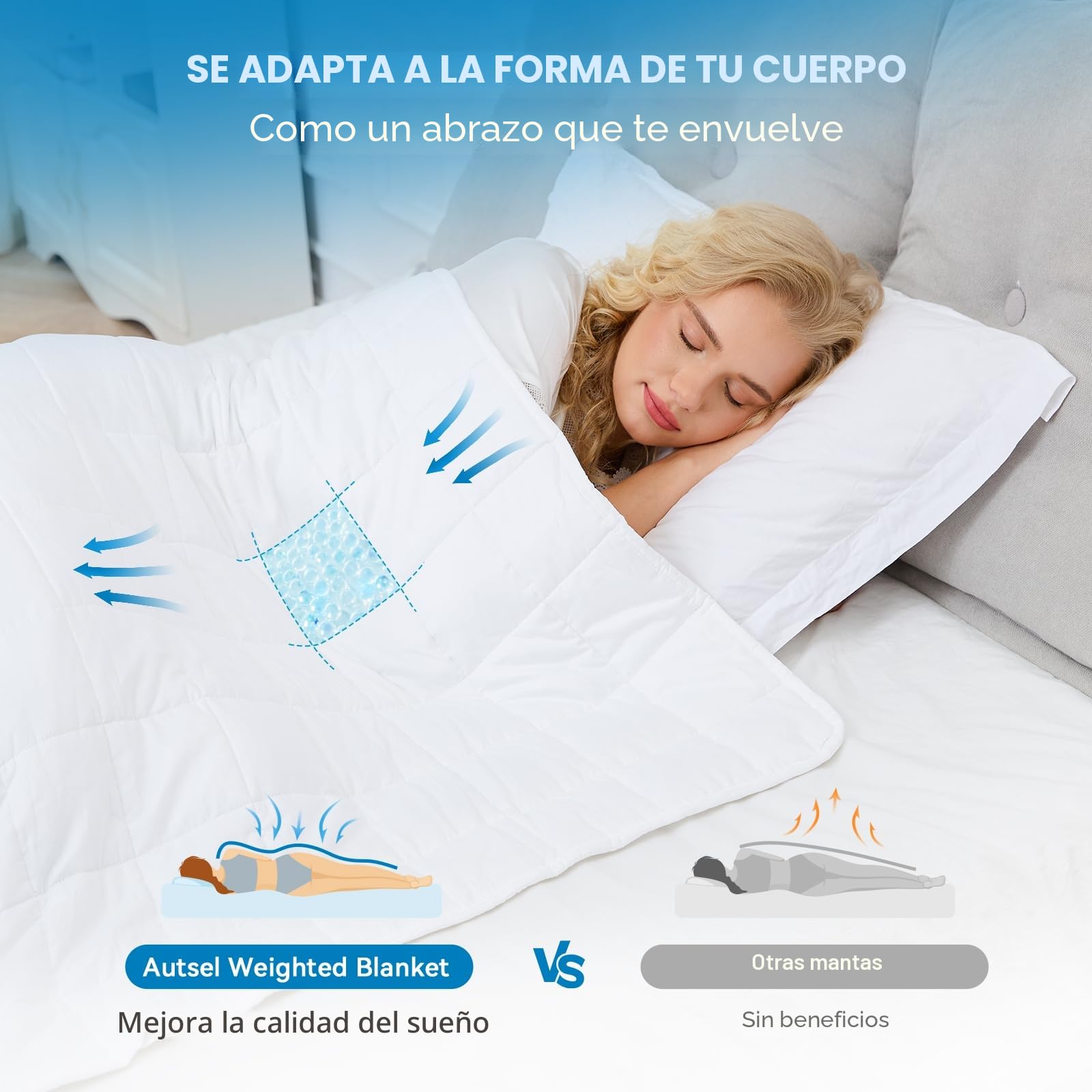 Manta Pesada 155x220cm 9kg, Weighted Blanket con Perlas de Vidrio, para Sueño Profundo y Alivio de Ansiedad, Manta con Peso