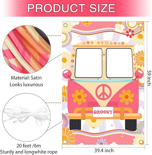 Miniatura 5 de Daisy Groovy - Pancartas colgantes para fiesta, estilo bohemio, hippie, groovy, autobús, fotomatón, decoración de fiesta de cumpleaños de uno y dos