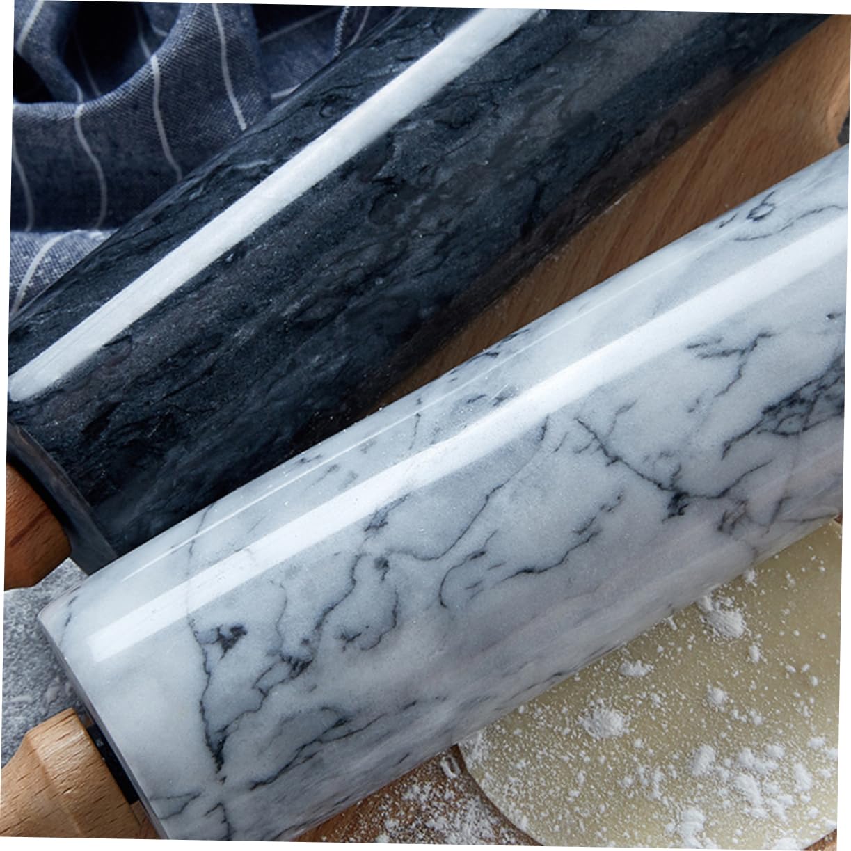 Rouleau à Pâtisserie en Marbre Noir Manche en Bois