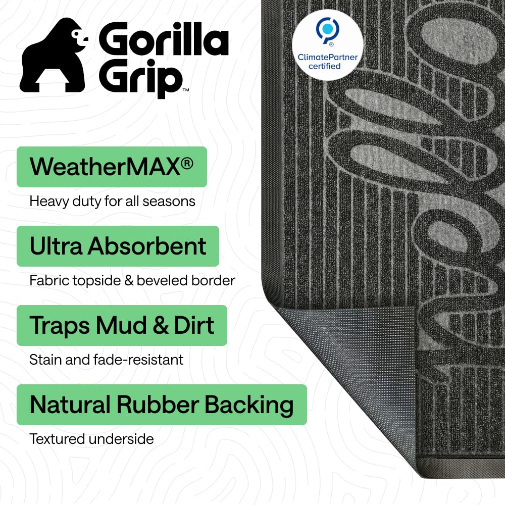GORILLA GRIP WeatherMAX - Felpudo 100 % impermeable para todas las estaciones, 35 x 23 pulgadas, goma natural diseñada en Estados Unidos, resistente a las manchas y a la decoloración, tapete de bajo