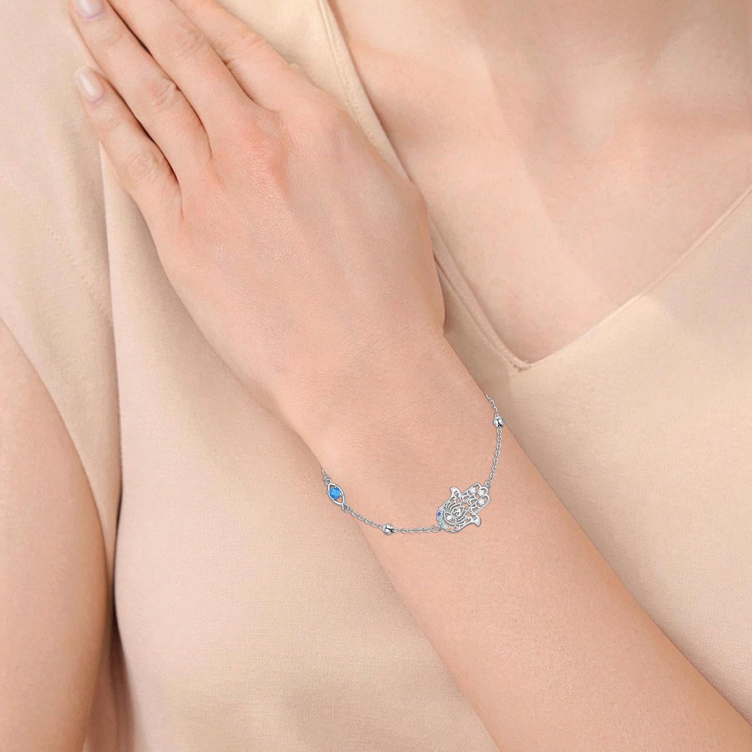 Hamsa Bracelet 925 Sterling Silver Evil Eye Hamsa Bracelet Jewelry Hamsa Hand Gifts for Women - Image 5