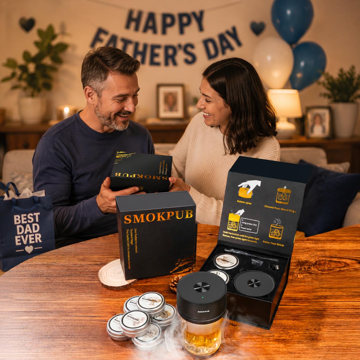 Kit fumatore di whisky elettrico con 6 chip di legno, kit affumicatore da cocktail ricaricabile, accendino integrato, non necessita di butano, compleanno, Natale, anniversario, regalo di whisky